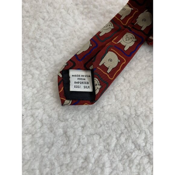 Vicky Davis Pigs 100% Silk Tie Made in USA Red NWOT Vintage - Picture 7 of 7